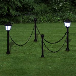 Chain Fence with Solar Lights Two LED Lamps Poles – 2