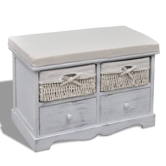 Storage Bench 62x33x42 cm Paulownia Wood – White