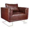 Cube Armchair with Chrome Feet Faux Leather – Brown