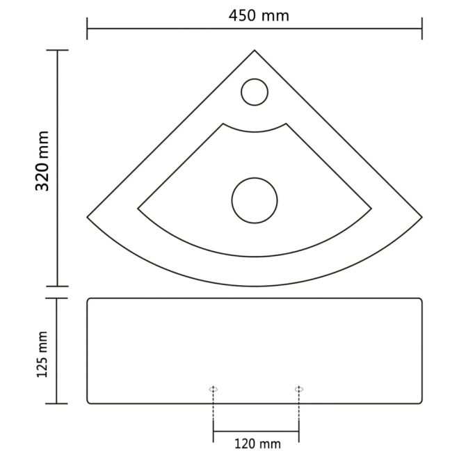 Wash Basin with Overflow 45x32x12.5 cm – White