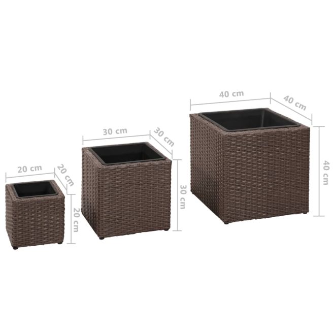 Garden Square Rattan Raised Bed Set 3 pcs – Brown