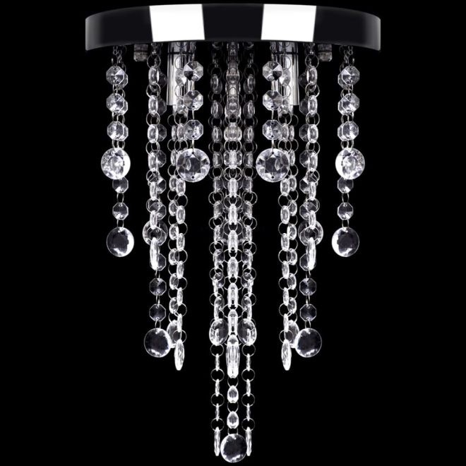 White Metal Ceiling Lamp with Crystal Beads