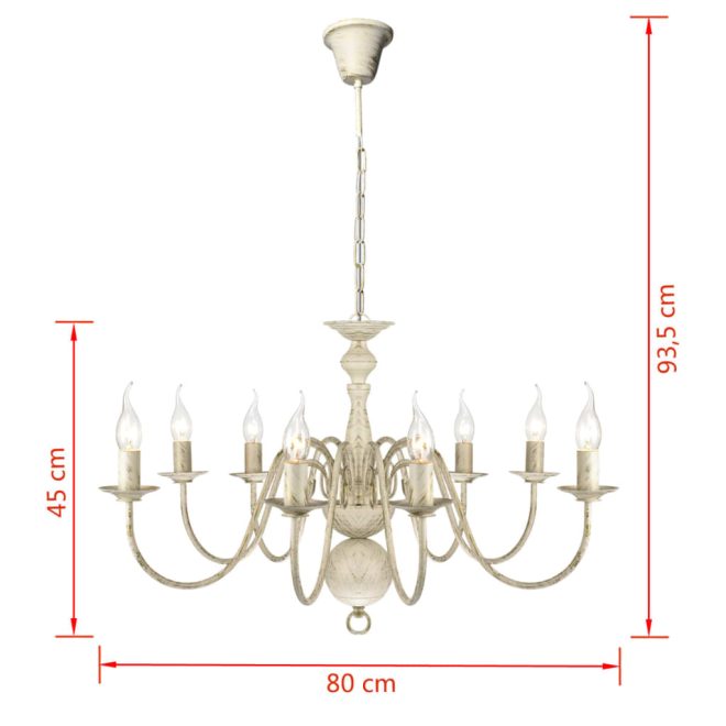 Antique Metal Chandelier 8 x E14 Bulbs – White