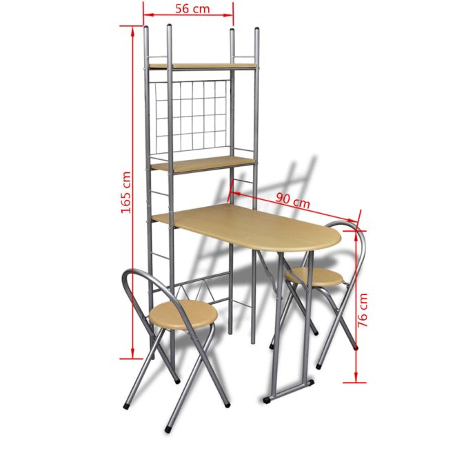 Foldable Breakfast Bar Set with 2 Chairs – Light Brown and Silver