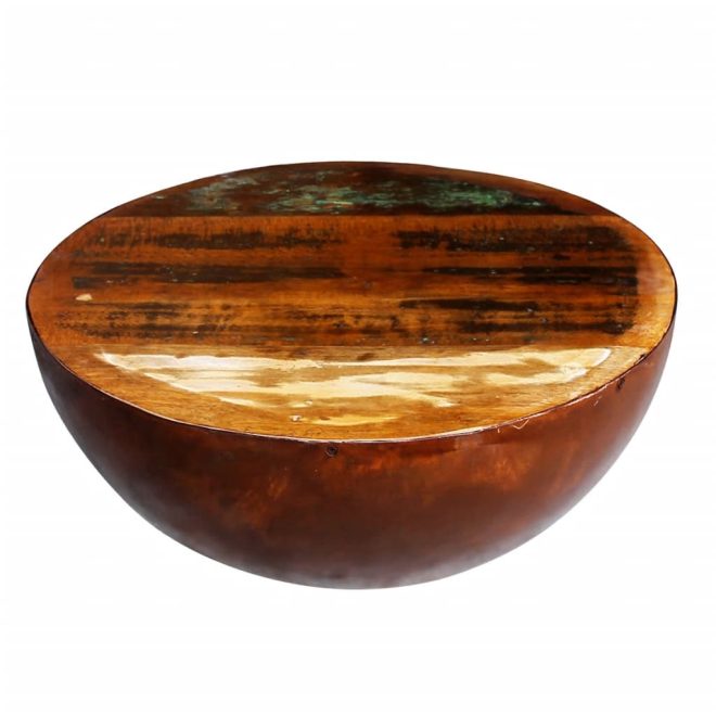 Coffee Table Bowl-shaped with Steel Base Solid Reclaimed Wood – Brown