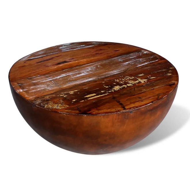 Coffee Table Bowl-shaped with Steel Base Solid Reclaimed Wood – Brown