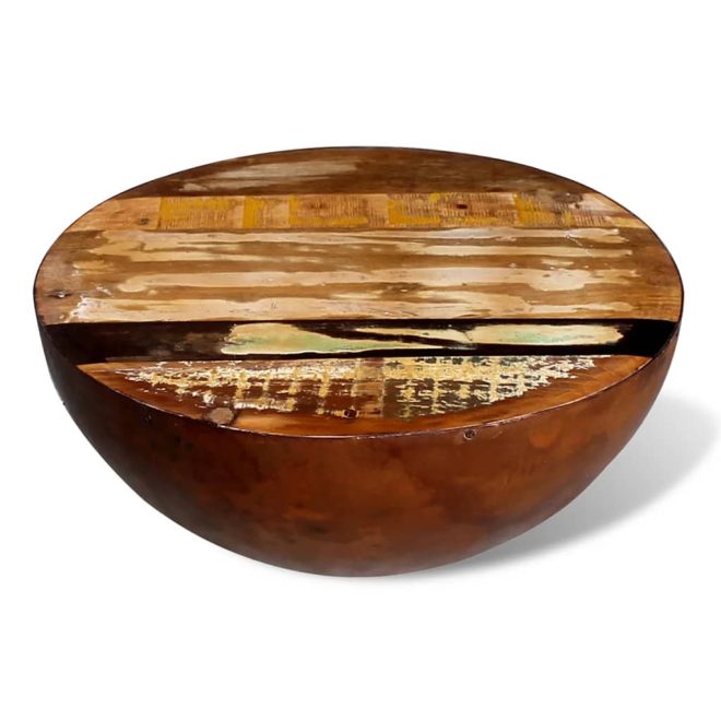 Coffee Table Bowl-shaped with Steel Base Solid Reclaimed Wood – Brown