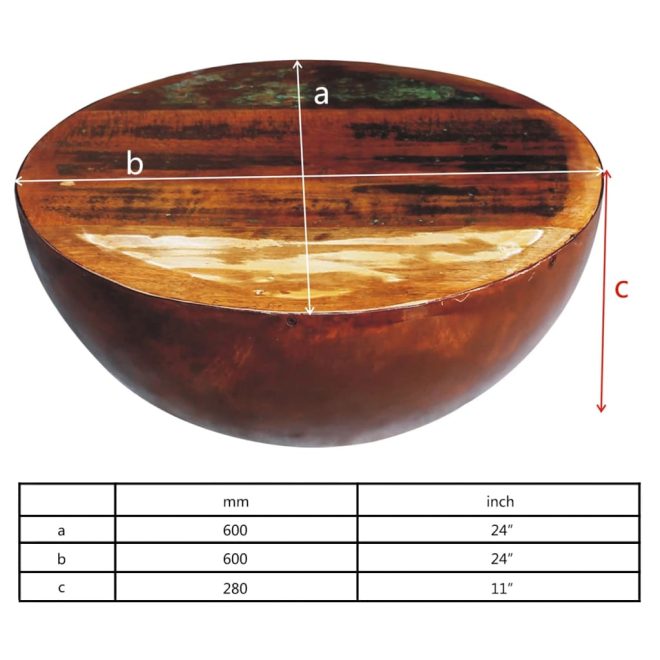 Coffee Table Bowl-shaped with Steel Base Solid Reclaimed Wood – Brown