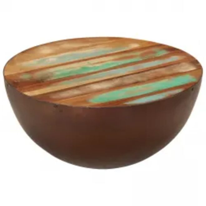 Coffee Table Bowl-shaped with Steel Base Solid Reclaimed Wood – Brown