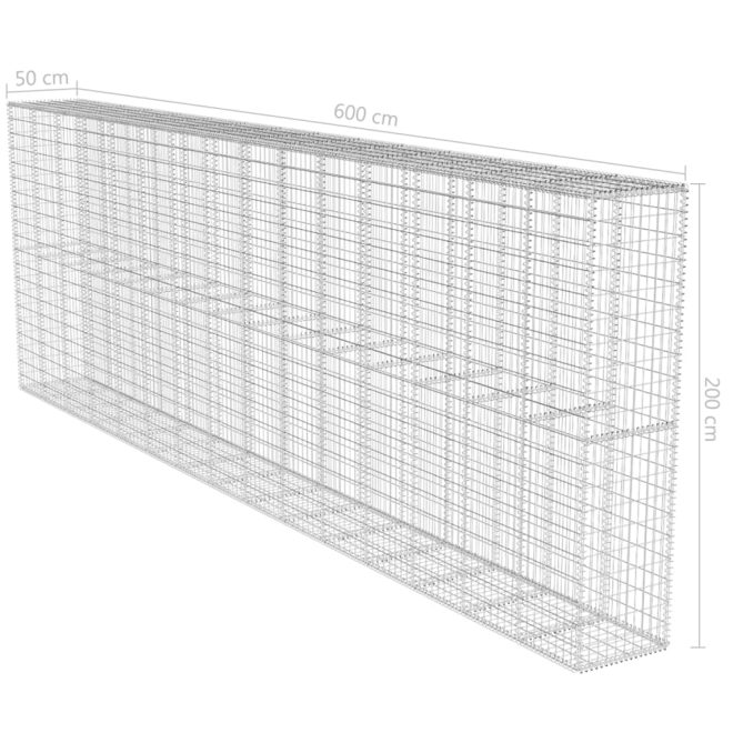 Gabion Wall with Cover Galvanised Steel 600x50x200 cm