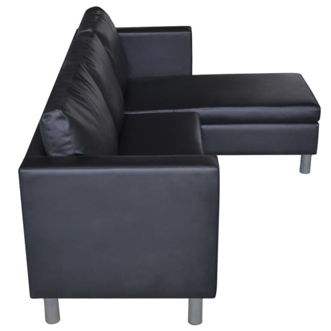 Angola Sectional Sofa 3-Seater Artificial Leather – Black