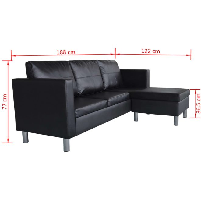 Angola Sectional Sofa 3-Seater Artificial Leather – Black