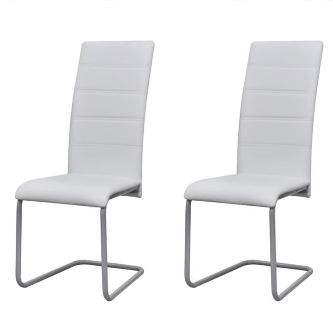 Cantilever Dining Chairs Faux Leather – White, 2