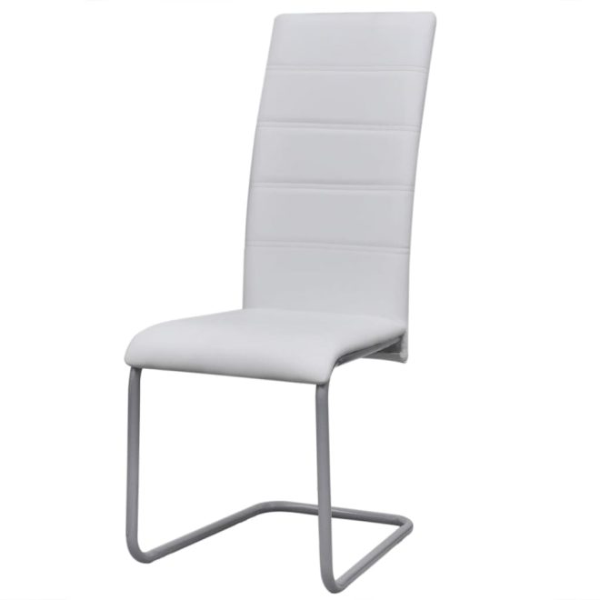 Cantilever Dining Chairs Faux Leather – White, 2