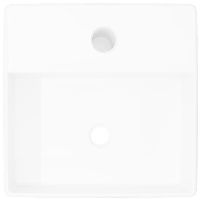 Ceramic Bathroom Sink Basin with Faucet Hole Square – White