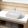 Ceramic Bathroom Sink Basin with Faucet Hole Square – White