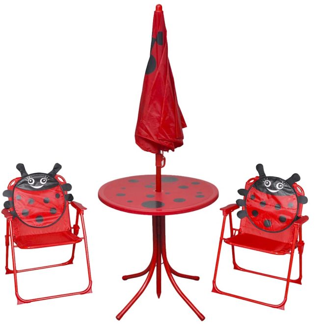 3 Piece Kids’ Garden Bistro Set with Parasol – Red