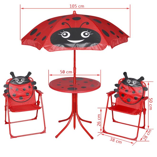 3 Piece Kids’ Garden Bistro Set with Parasol – Red