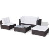 5 Piece Garden Lounge Set with Cushions Poly Rattan – Brown