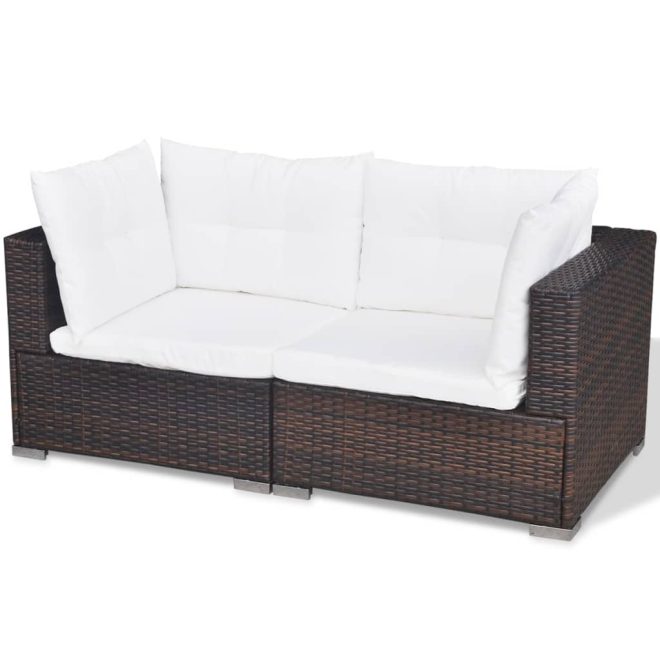 5 Piece Garden Lounge Set with Cushions Poly Rattan – Brown