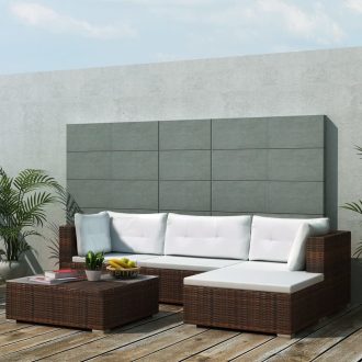 5 Piece Garden Lounge Set with Cushions Poly Rattan