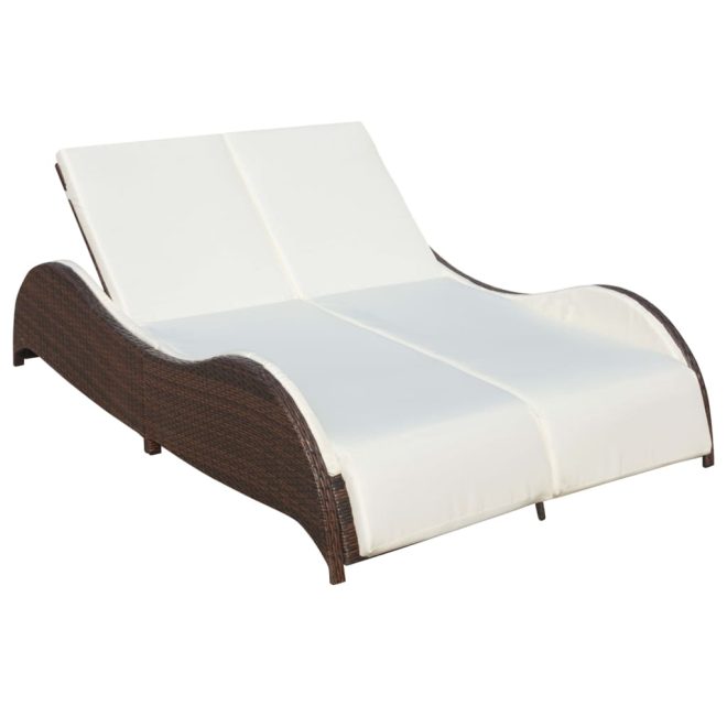 Double Sun Lounger with Cushion Poly Rattan – Brown