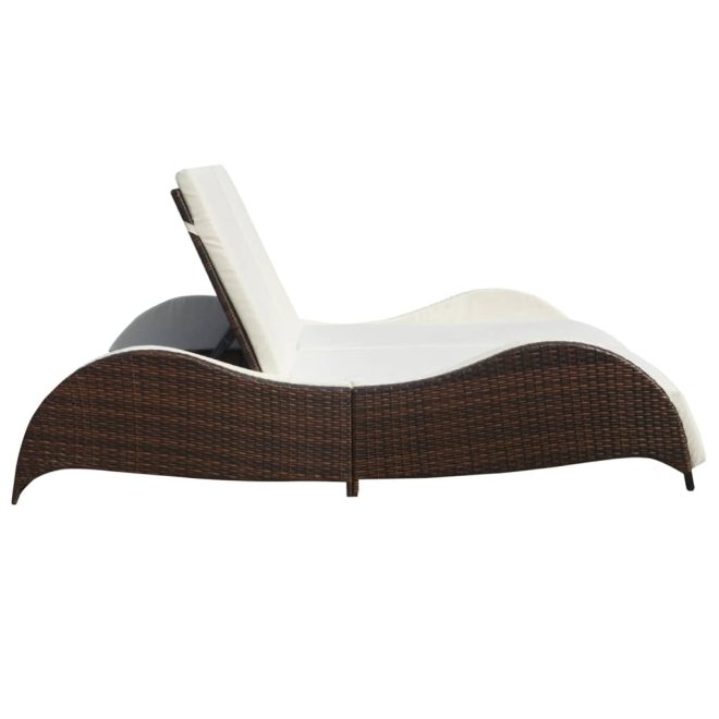 Double Sun Lounger with Cushion Poly Rattan – Brown