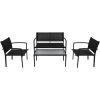 4 Piece Garden Lounge Set Textilene Black