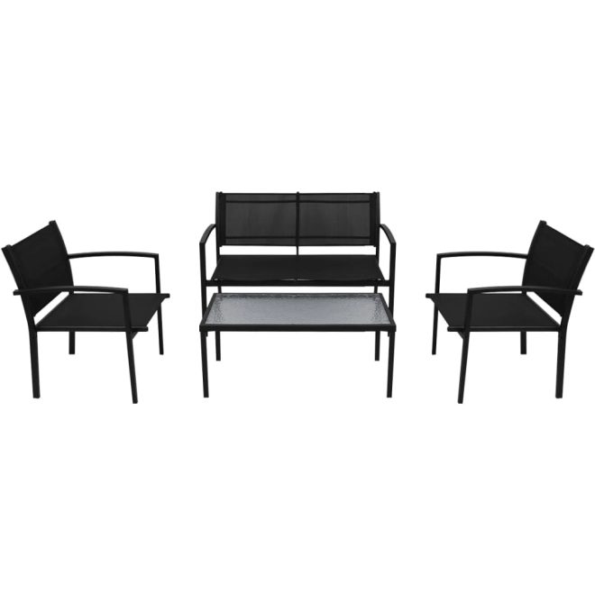 4 Piece Garden Lounge Set Textilene Black