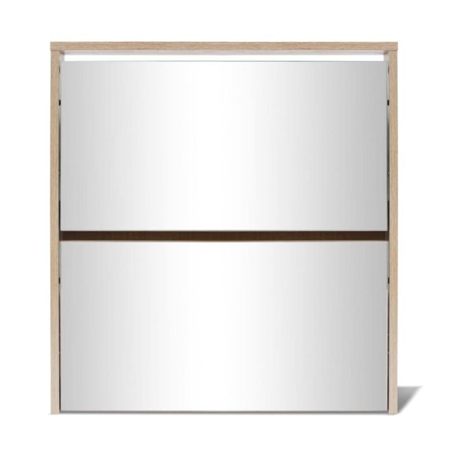 Shoe Cabinet 2-Layer Mirror – 63x17x67 cm, Oak