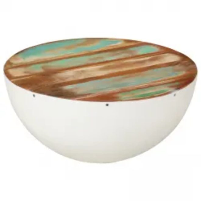 Two Piece Bowl Shaped Coffee Table Set Solid Reclaimed Wood – White