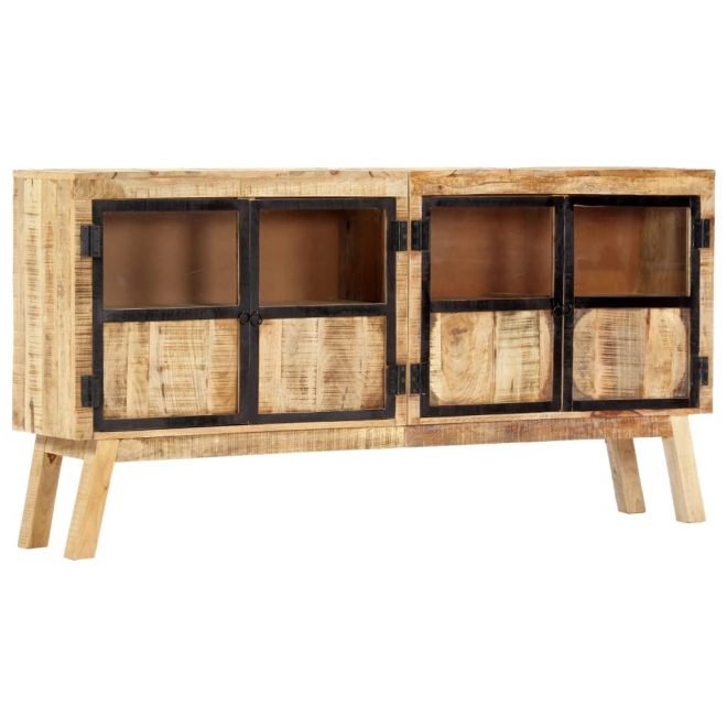 Sideboard Brown and Black 160x30x80 cm Solid Rough Mango Wood