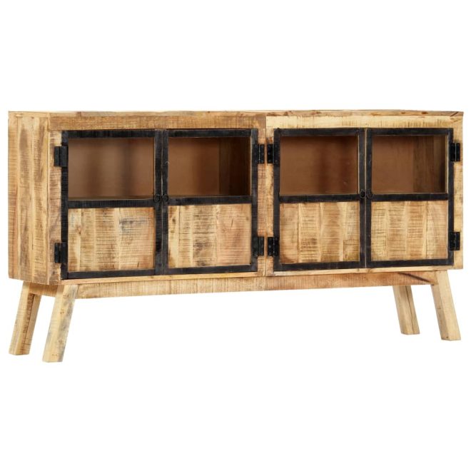 Sideboard Brown and Black 160x30x80 cm Solid Rough Mango Wood