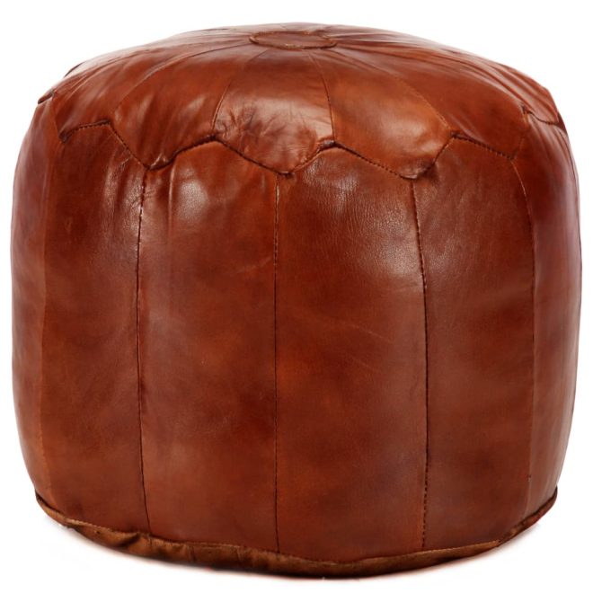 Pouffe Tan 40×35 cm Genuine Goat Leather – Tan