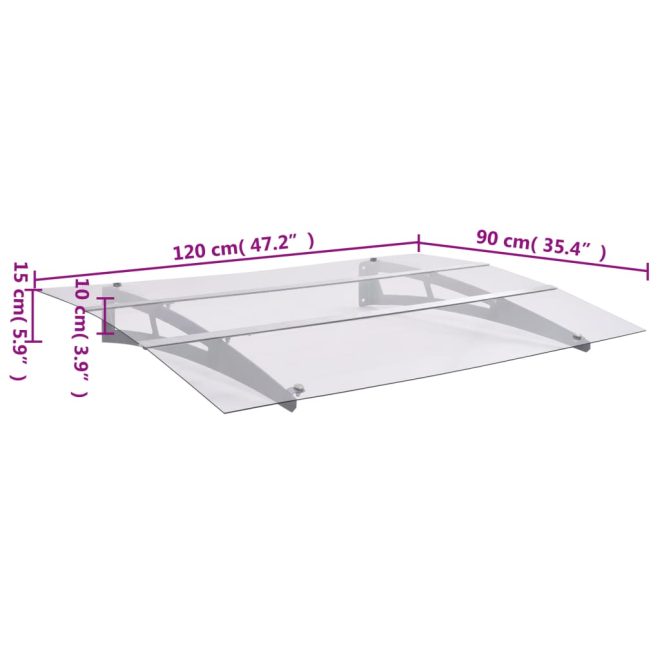 Door Canopy Silver and Transparent Polycarbonate – 120×90 cm