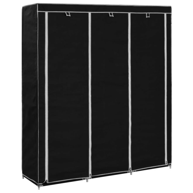 Wardrobe with Compartments and Rods 150x45x175 cm Fabric – Black