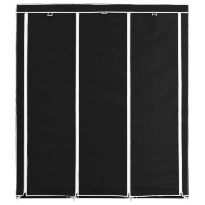 Wardrobe with Compartments and Rods 150x45x175 cm Fabric – Black