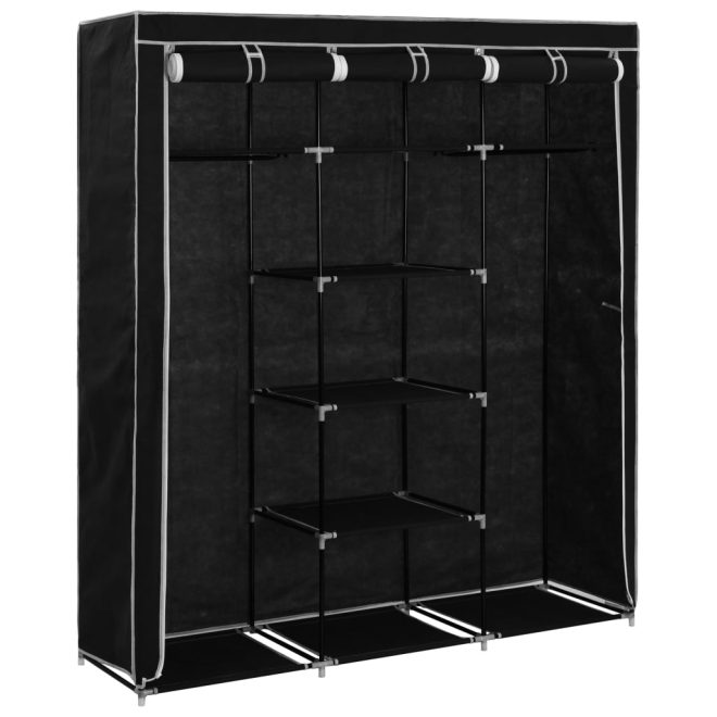 Wardrobe with Compartments and Rods 150x45x175 cm Fabric – Black