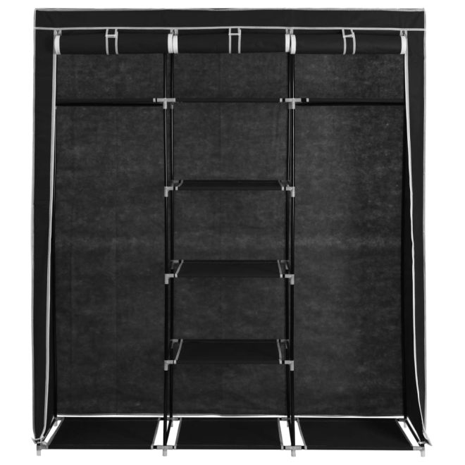 Wardrobe with Compartments and Rods 150x45x175 cm Fabric – Black