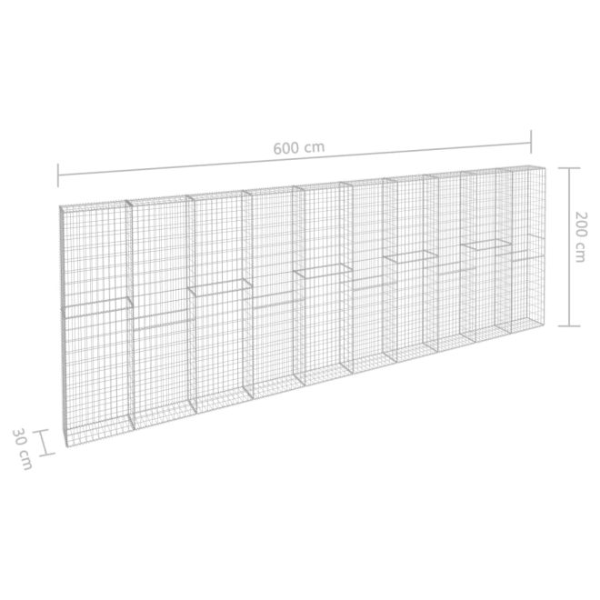 Gabion Wall with Covers Galvanised Steel – 600x30x200 cm