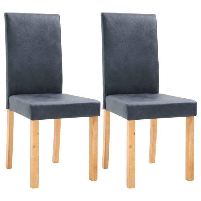 Dining Chairs Faux Suede Leather – Grey, 2