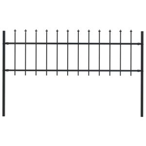 Garden Fence with Spear Top Steel Black – 0.6 m, 1.7 m