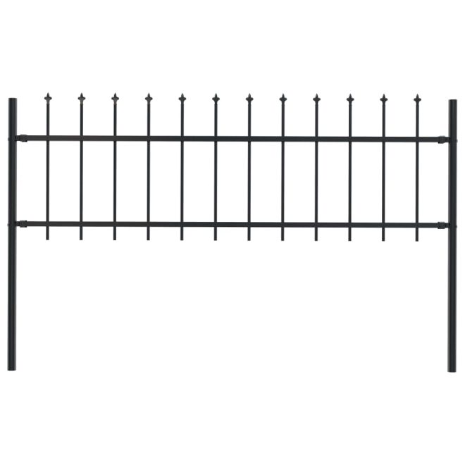 Garden Fence with Spear Top Steel Black – 0.6 m, 1.7 m