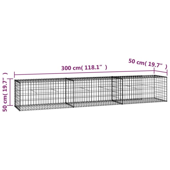 Gabion Wall with Covers Galvanised Steelcm – 300x50x50 cm