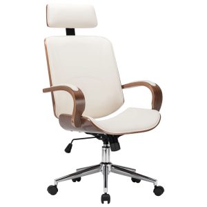 Swivel Office Chair with Headrest Bentwood Artificial Leather – Cream and Brown