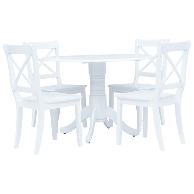 5 Piece Dining Set Solid Rubber Wood – White