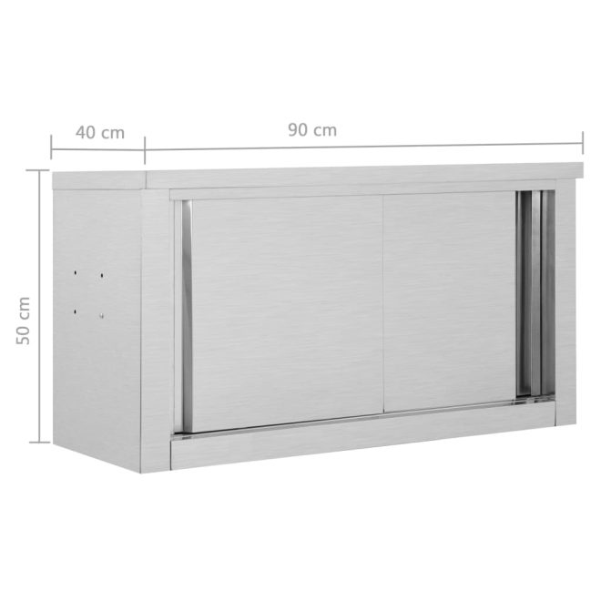 Kitchen Wall Cabinet with Sliding Doors Stainless Steel – 90x40x50 cm