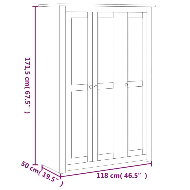 3-Door Wardrobe Pine Panama Range – 118x50x171.5 cm, Brown