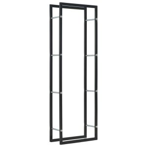 Firewood Rack Black Steel – 50x20x150 cm