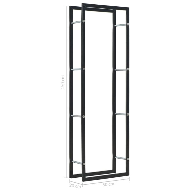 Firewood Rack Black Steel – 50x20x150 cm